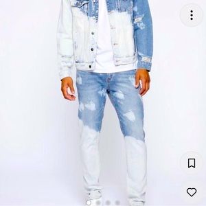 Mens stylish bleached skinny leg jeans w/ flex waist; Sz 40W
